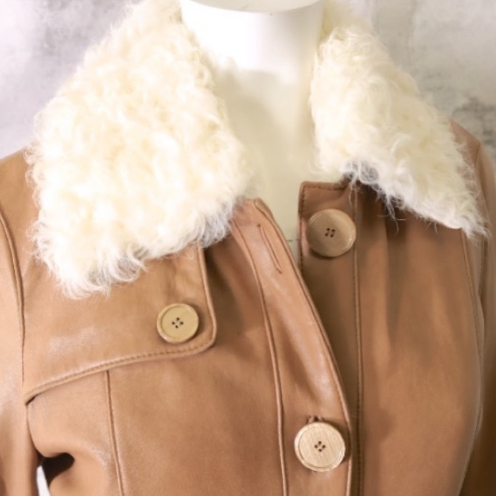 Browns Tan leather/sheepskin coat, fits size s/m